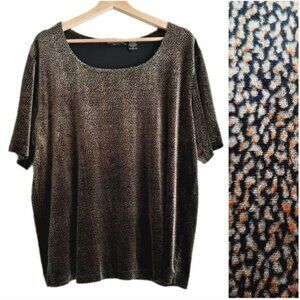 IMPRESSIONS Soft Velvet Short Sleeve Top Scoop Neck Tan Black Sz 1X